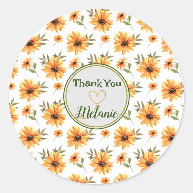 Sticker Rond Sunflower Botanique Jaune Nom Cadeau personnalisé (Devant)