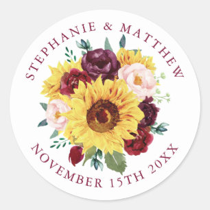 Sticker Rond Sunflower Bourgogne Floral Mariage