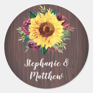 Sticker Rond Sunflower Bourgogne Rose Mariage bois