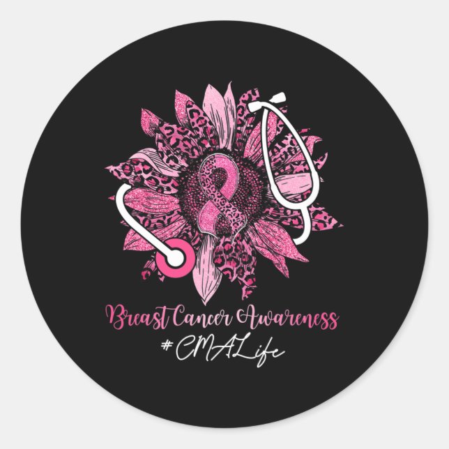 Sticker Rond Sunflower CMA Life Pink Ribbon Cancer du sein Awar (Devant)