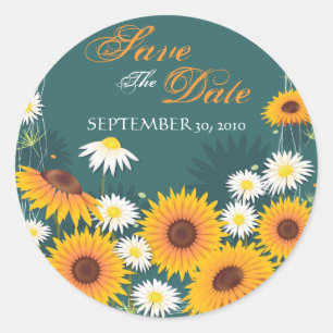 Sticker Rond Sunflower Daisy Enregistrer La Date Mariage Faire-