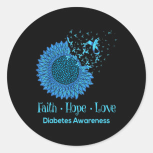Sticker Rond Sunflower Faith Hope Love Diabète Sensibilisation