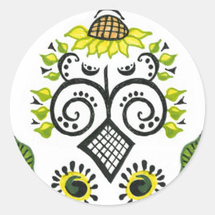 Sticker Rond Sunflower Folk Motif par Alexandra Cook
