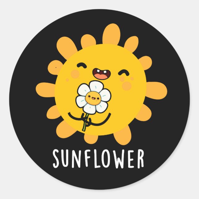 Sticker Rond Sunflower Funny Soleil Et Fleur Pun Dark BG (Devant)