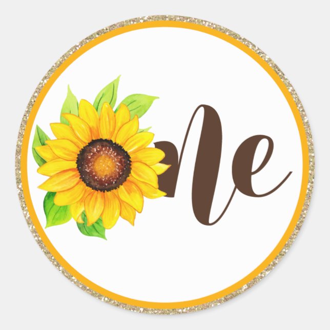 Sticker Rond Sunflower & Gold ONE Baby Girl 1er anniversaire (Devant)