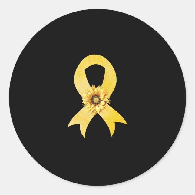 Sticker Rond Sunflower Gold Ribbon Childhood Cancer Awareness (Devant)