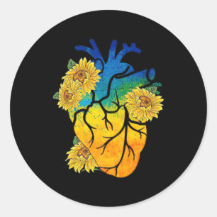 Sticker Rond Sunflower Heart Ukraine Ukrainian Flag Stand With 