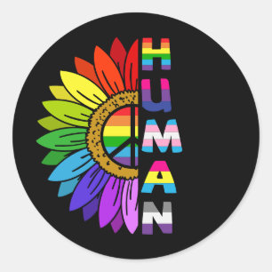 Sticker Rond Sunflower Human en couleur arc-en-ciel LGBTQ F