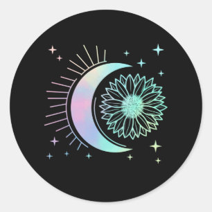 Sticker Rond Sunflower Moon Art Pastel Goth Belle Fleur