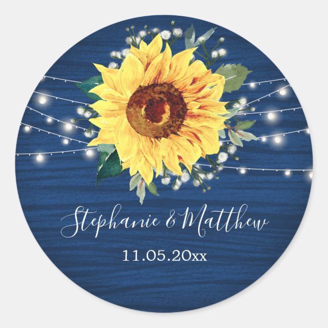 Sticker Rond Sunflower Navy Babys Respirateurs Mariage (Devant)