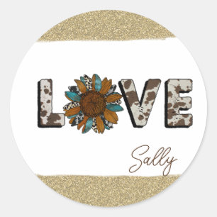 Sticker Rond Sunflower Western Loho Boho été
