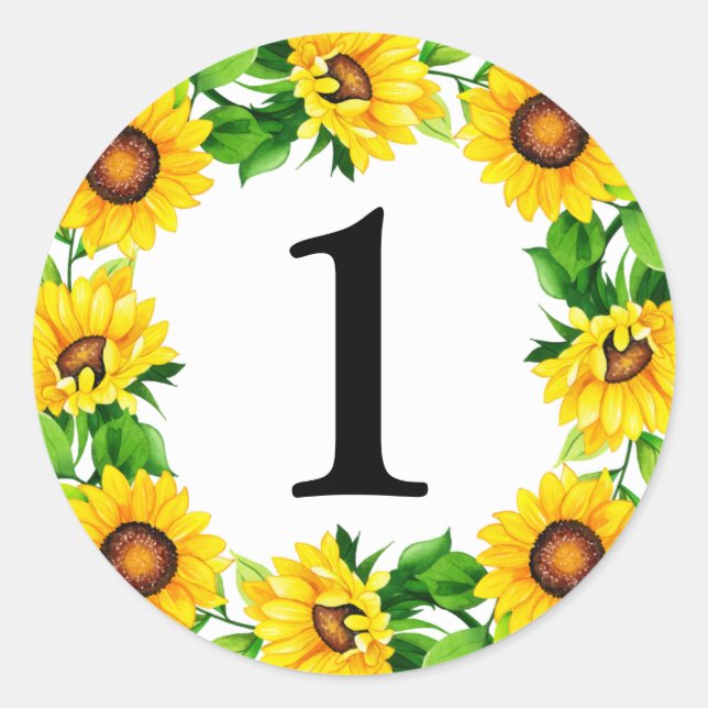 Sticker Rond Sunflower Wreath Baby Girl Anniversaire Numéro per (Devant)
