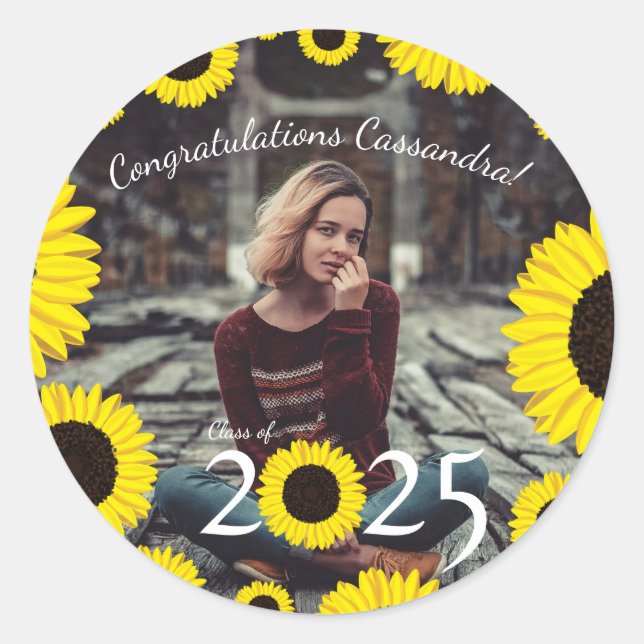 Sticker Rond Sunflowers Country Graduation Party (Devant)