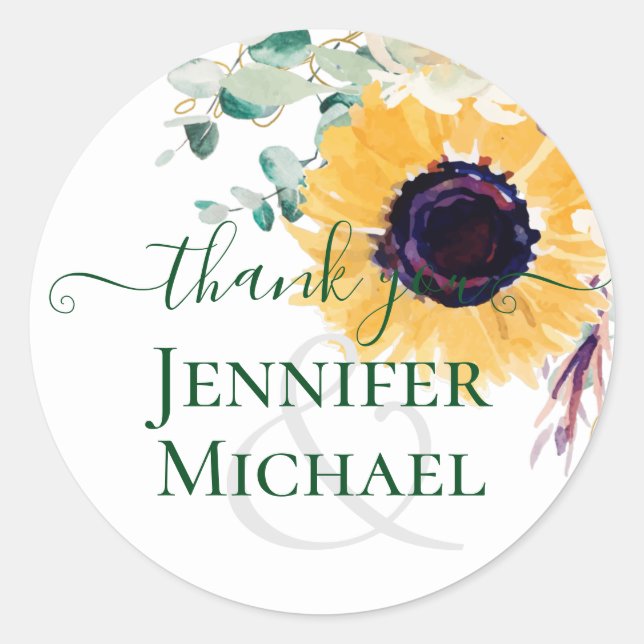 Sticker Rond Sunflowers Eucalyptus Mariage de verdure (Devant)