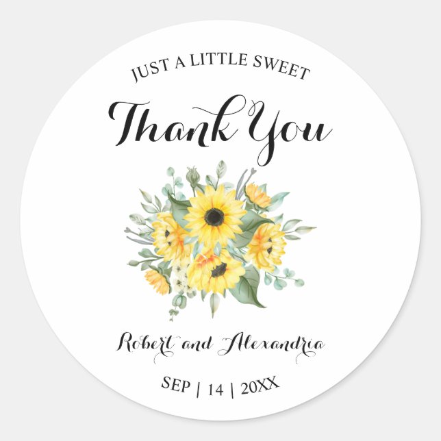 Sticker Rond Sunflowers Green Sweet Treat Mariage Merci (Devant)