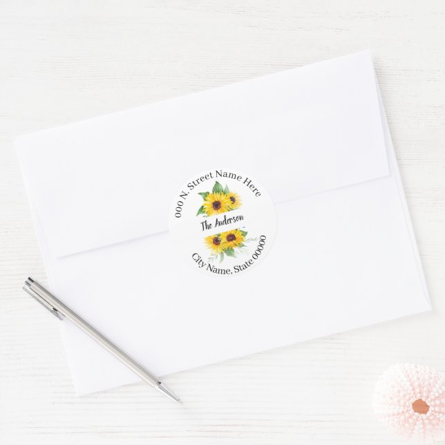 Sticker Rond Sunflowers Greenery Adresse de retour (Enveloppe)