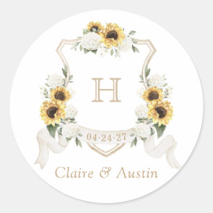 Sticker Rond Sunflowers Hydrangea Greenery Crest Enveloppe