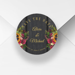 Sticker Rond Sunflowers rose chic grange bois mariage enregistr