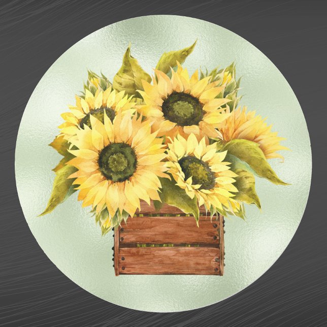 Sticker Rond Sunflowers Yellow Box Aquarelle Thankesgiving (Créateur téléchargé)