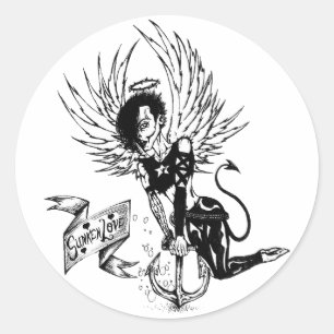 Sticker Rond Sunken Love - Punk Rock Pin-Up Tattoo