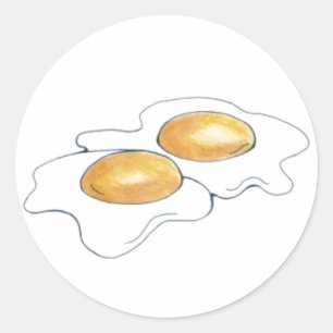 Sticker Rond Sunnyside Up Fried Egg Poached Oeufs Petit-déjeune