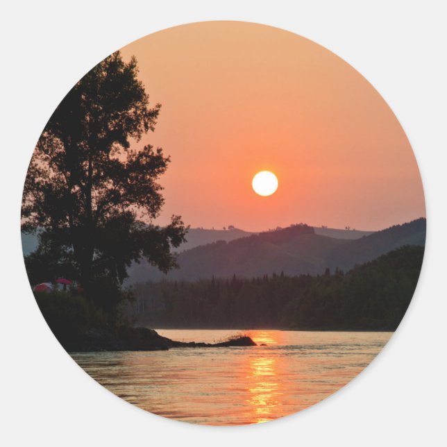 Sticker Rond Sunrise Au-Dessus De La Rivière Katun (Devant)