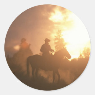 Sticker Rond Sunset Cowboy