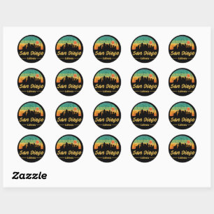 Sticker Rond Sunset rétro Vintage San Diego City Skyline des a