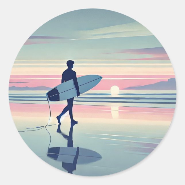 Sticker Rond Sunset Surfer moderne Hossegor France (Devant)