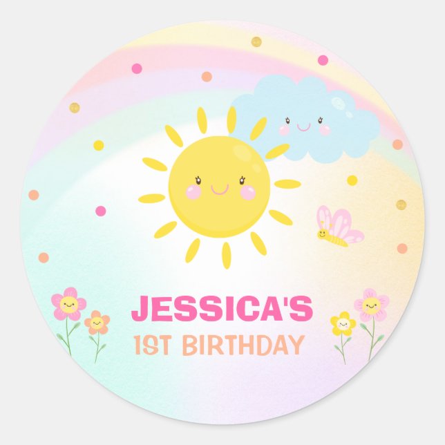Sticker Rond Sunshine Anniversaire Fête Favoriser Balise Sticke (Devant)