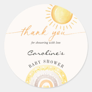 Sticker Rond Sunshine & Arc-en-ciel Merci à thème Baby shower