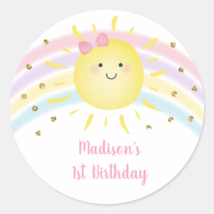 Sticker Rond Sunshine Arc-en-ciel rose or Pastel Anniversaire