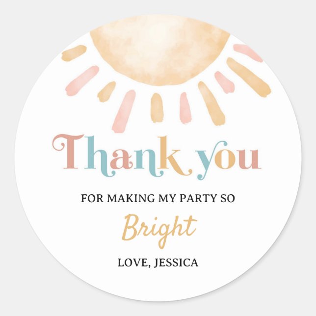 Sticker Rond Sunshine Boho Sun Anniversaire (Devant)