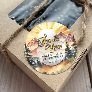 Sticker Rond Sunshine Nature Mountains Merci de fête d'annivers