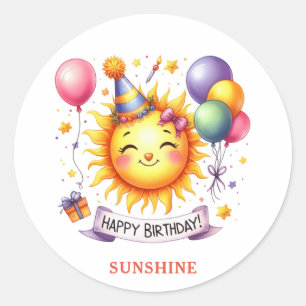 Sticker Rond Sunshine Nom personnalisé Joyeux anniversaire