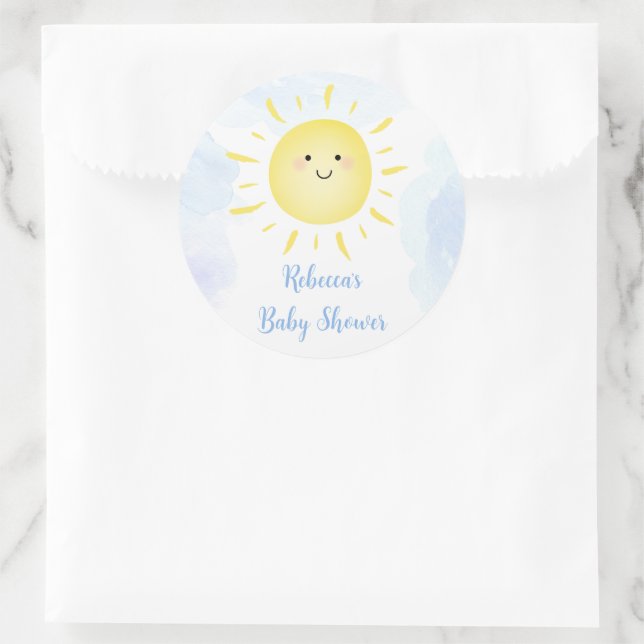 Sticker Rond Sunshine Nuages Blue Boy Baby shower (Sac)