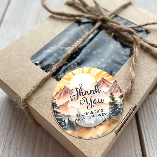 Sticker Rond Sunshine Rustic Nature Mountains Script Merci (Créateur téléchargé)