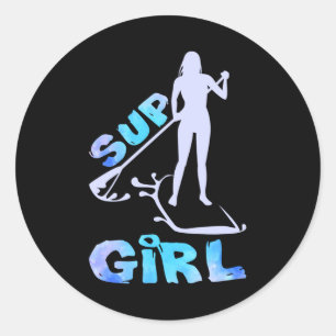 Sticker Rond SUP Girl SUP Paddle Board