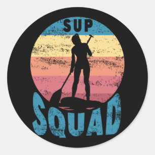 Sticker Rond SUP Squad Stand Up Paddle Board Vintage