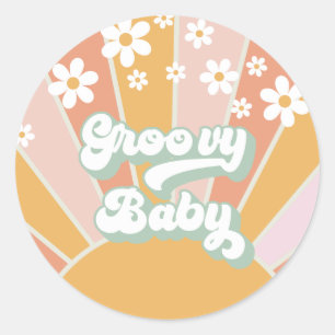 Sticker Rond Super Baby Retro Sunshine Hippie Baby shower