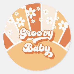 Sticker Rond Super Baby Retro Sunshine Hippie Baby shower