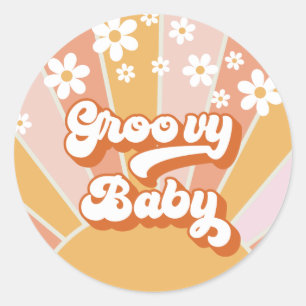 Sticker Rond Super Baby Retro Sunshine Hippie Baby shower