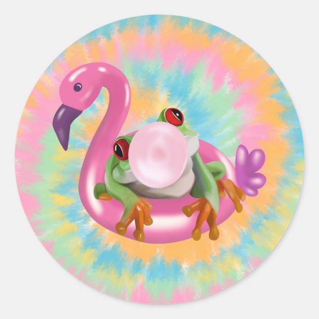 Sticker Rond Super Bubblegum soufflant Arbre Frog Tie Dye (Devant)