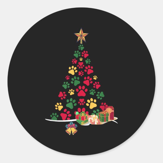 Sticker Rond Super Cute Dog Paws Print Christmas Tree  (Devant)