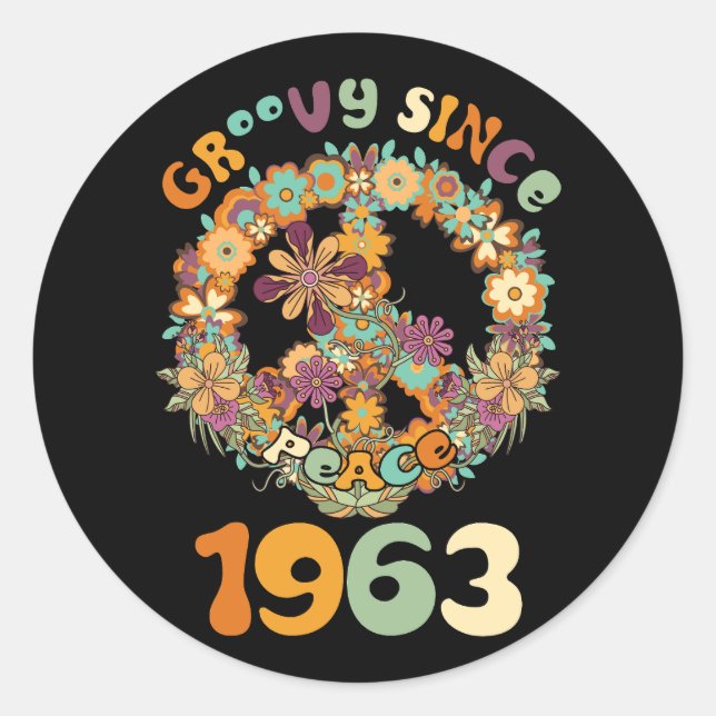 Sticker Rond Super Depuis 1963 Paix Pour Fête D'Anniversaire Vi (Devant)