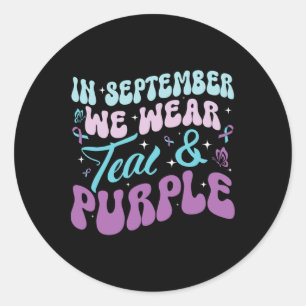 Sticker Rond Super En Septembre Nous Portons Suicidaire Turquoi