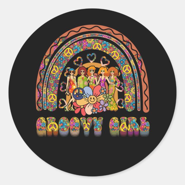 Sticker Rond Super fille 60s thème Costume mignon les années 70 (Devant)