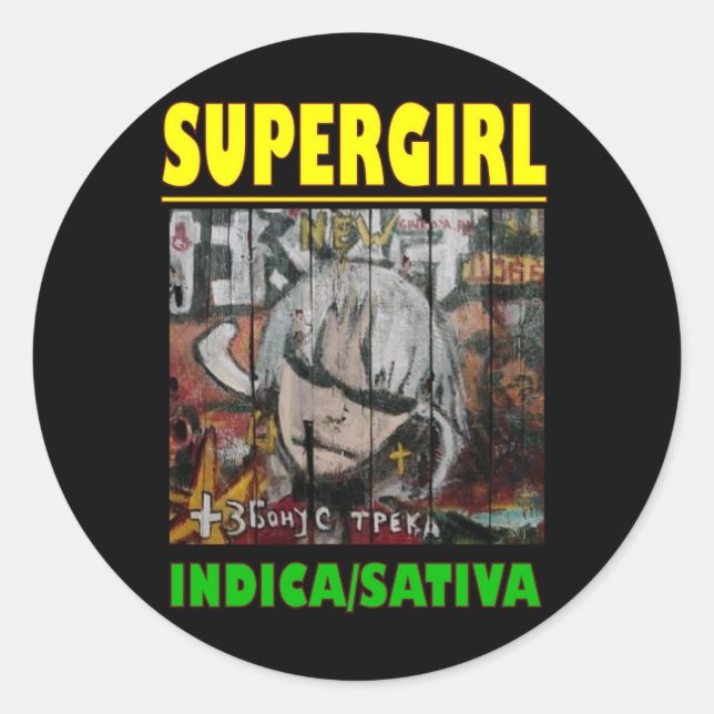 STICKER ROND SUPER GIRL INDICA SATIVA (Devant)