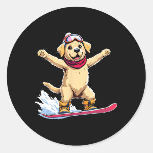 Sticker Rond Super Golden Retriever Snowboard Aventure