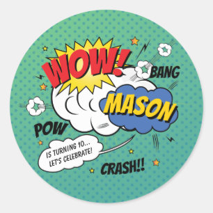 Sticker Rond Super Heroes and Villains Fête d'anniversaire des 